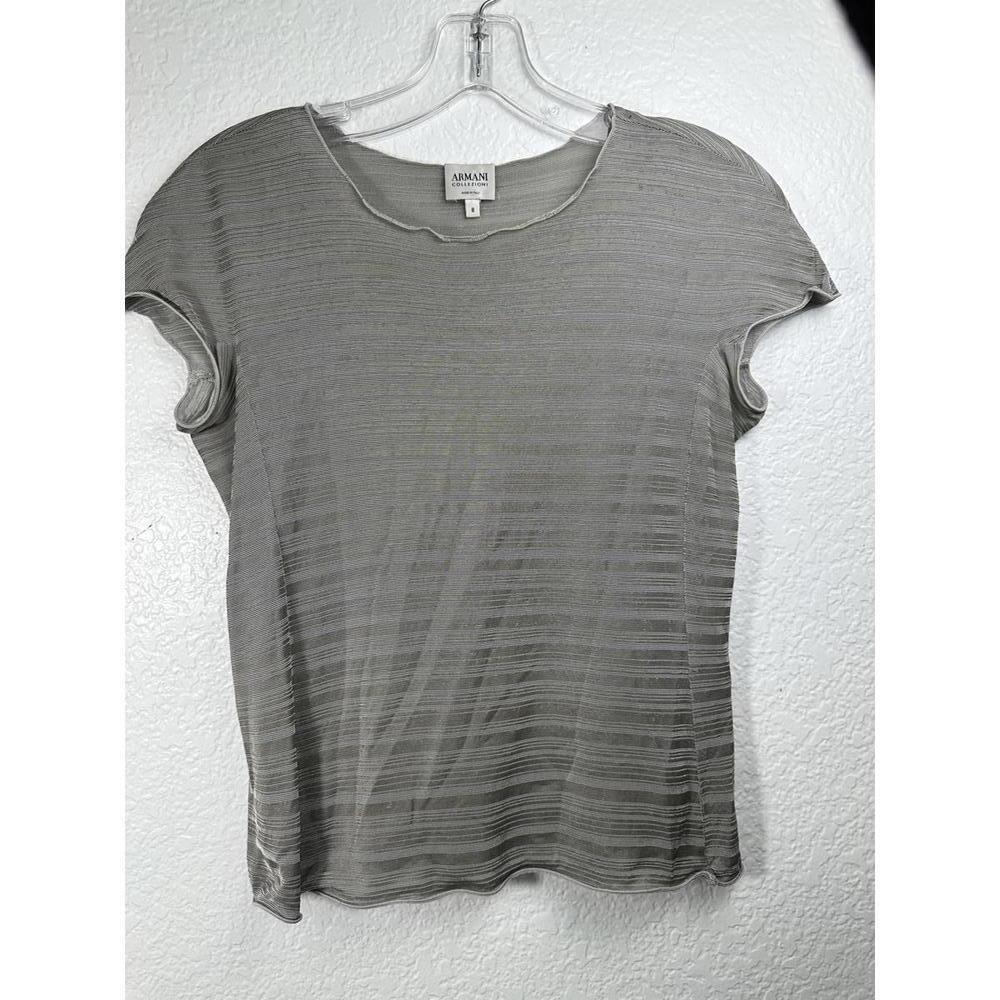 Armani Collezioni Womens 8 Sheer Top Taupe Short Sleeve Italy Quiet Luxury